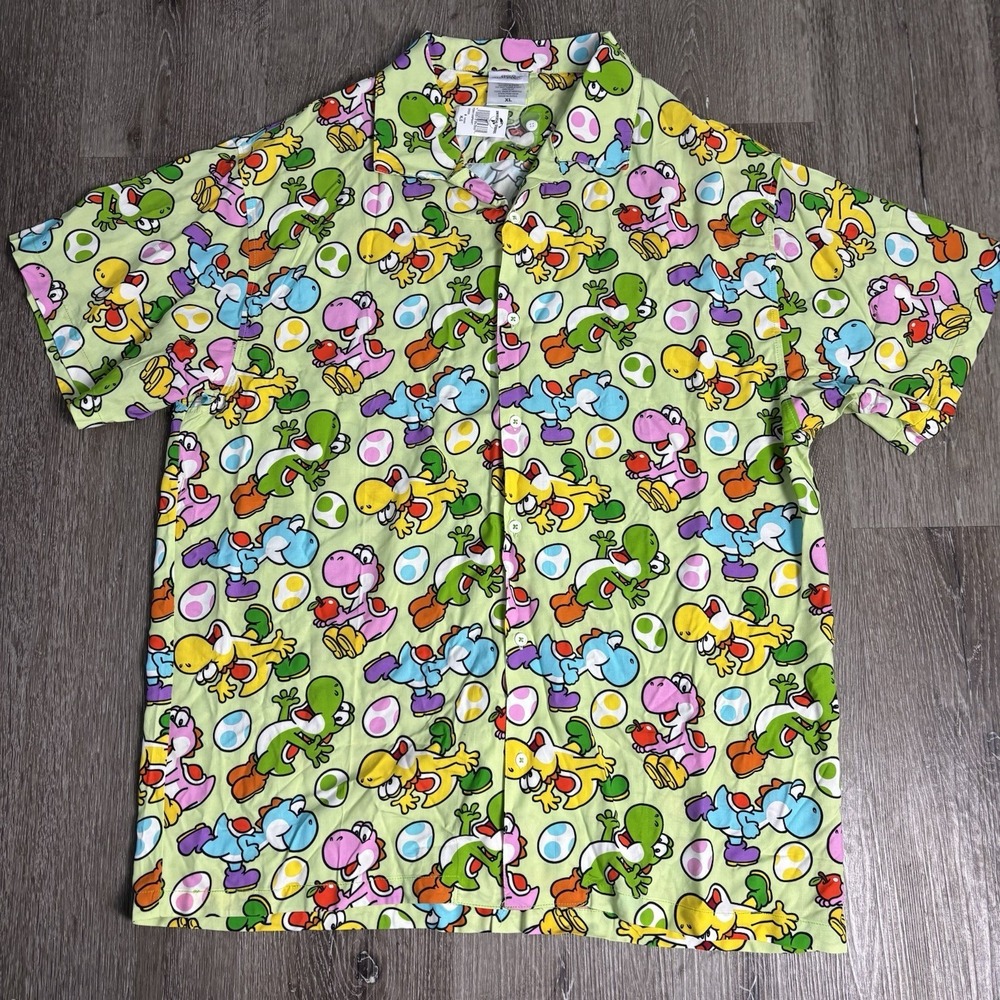 Super Nintendo World XL Yoshi All Over Camp-Button Up Shirt Universal Studios